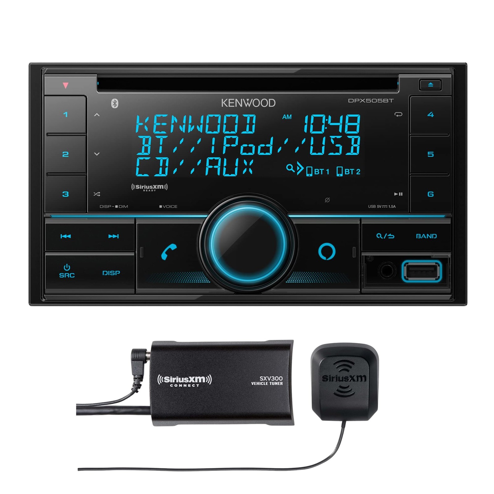 Kenwood DPX505BT Car Stereo + SiriusXM SXV300 Vehicle Tuner Bundle