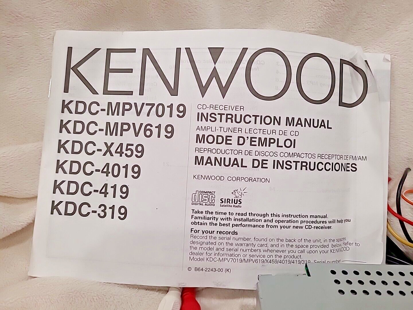 Kenwood KDC-MPV7019 Car Stereo Detachable Face Sirius CD MP3 Receiver Remote