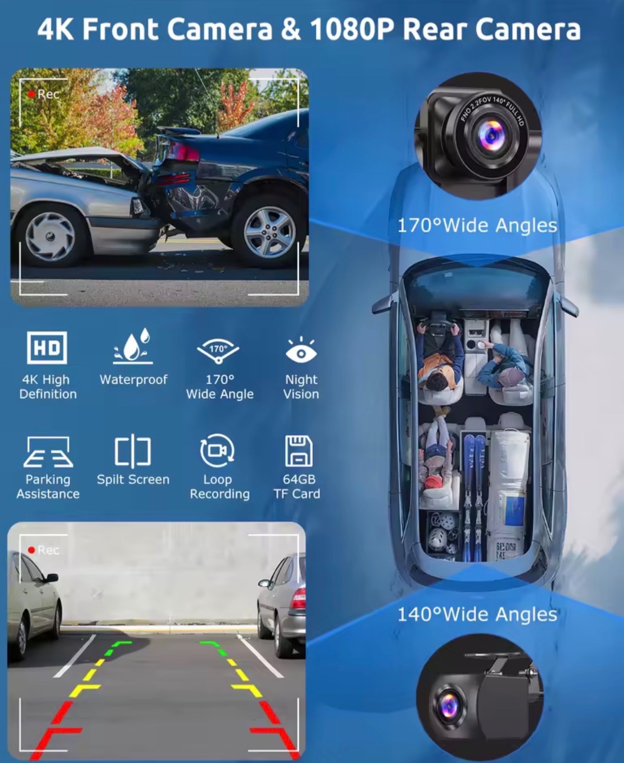 10.26″ 4K Car Portable Wireless Apple CarPlay Android Auto Large Screen Dash Cam