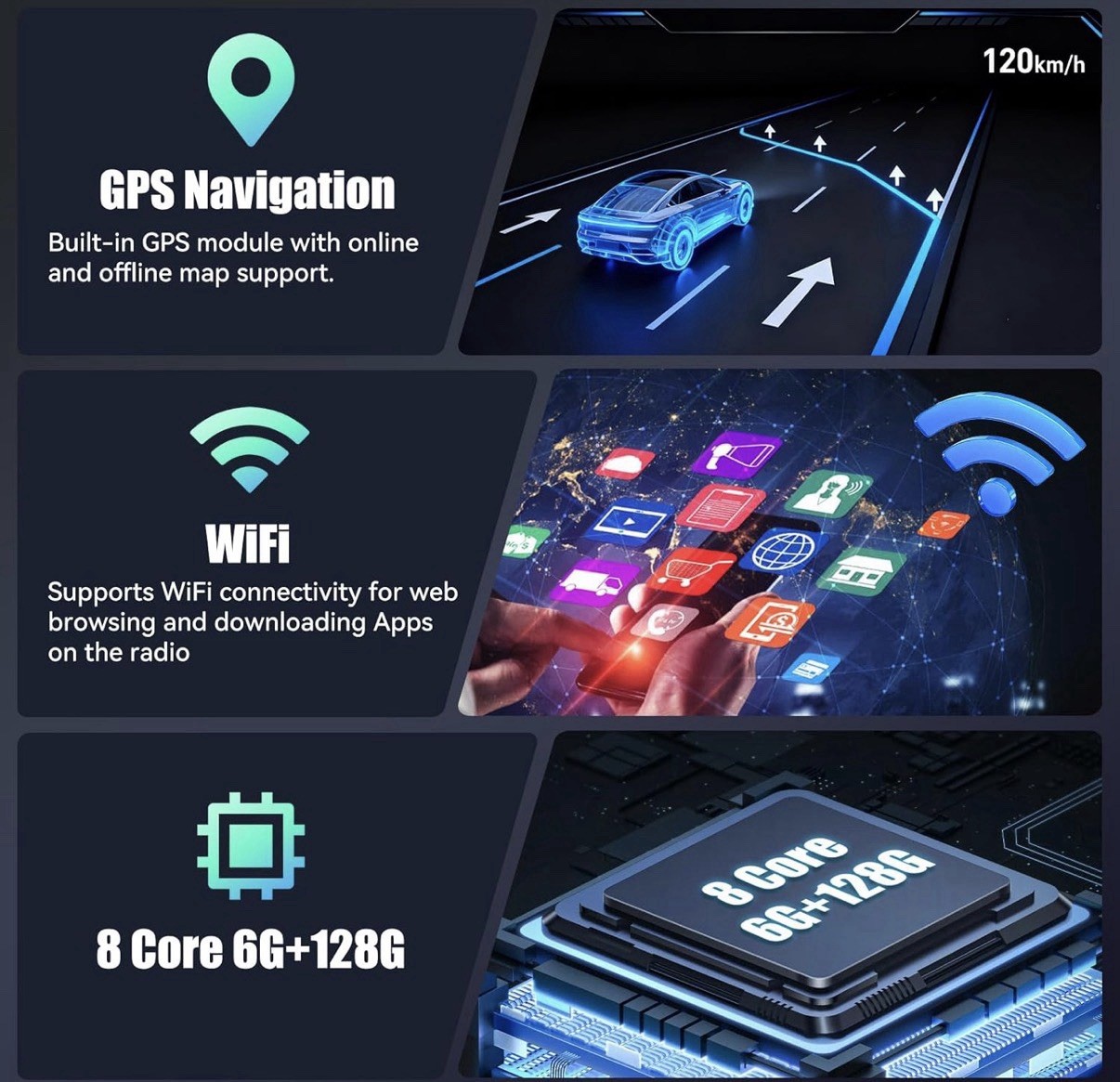 [8 Core 6G+128G] Android 15 Car Stereo for Hyundai Santa Fe 2006-2012 with Wirel