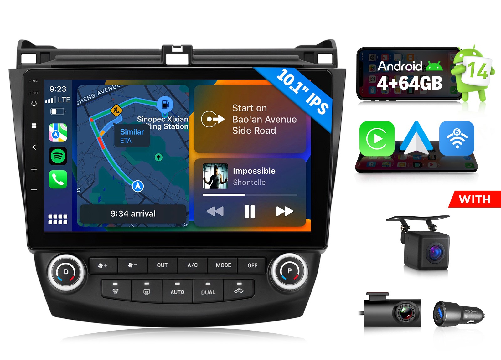 For Honda Accord 2003 2004 2005 2006 2007 Android 4+64G Car Radio Stereo CarPlay