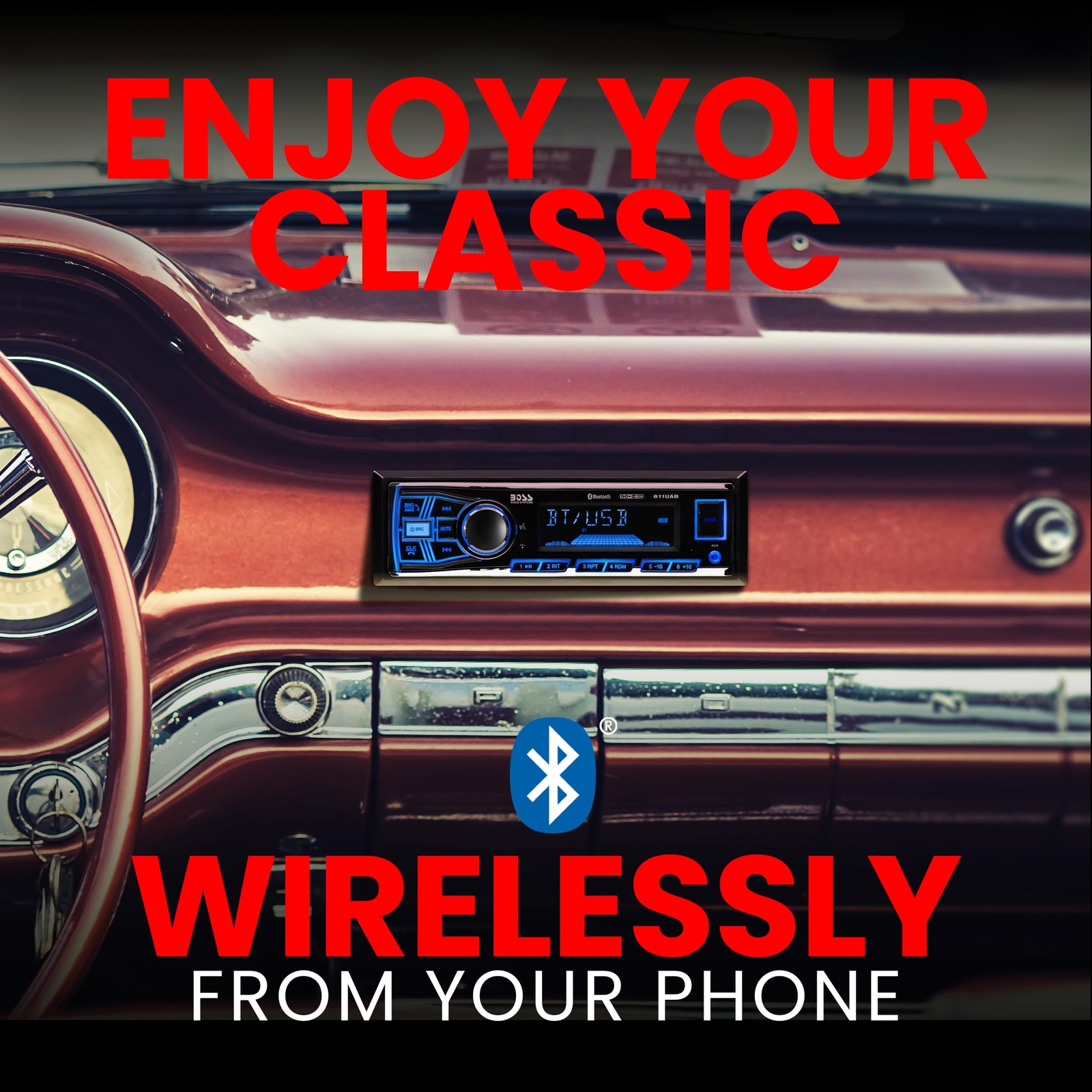 BOSS Audio Single DIN Bluetooth Receiver USB Aux AM FM Radio 50W x 4 Channels