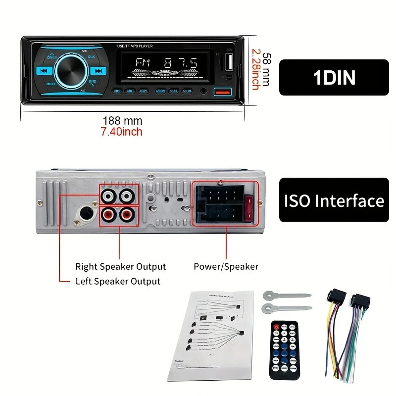 Car Radio Stereo MP3 Player FM Radio 60W*4 Audio Music TF 1 din in Dash Kit