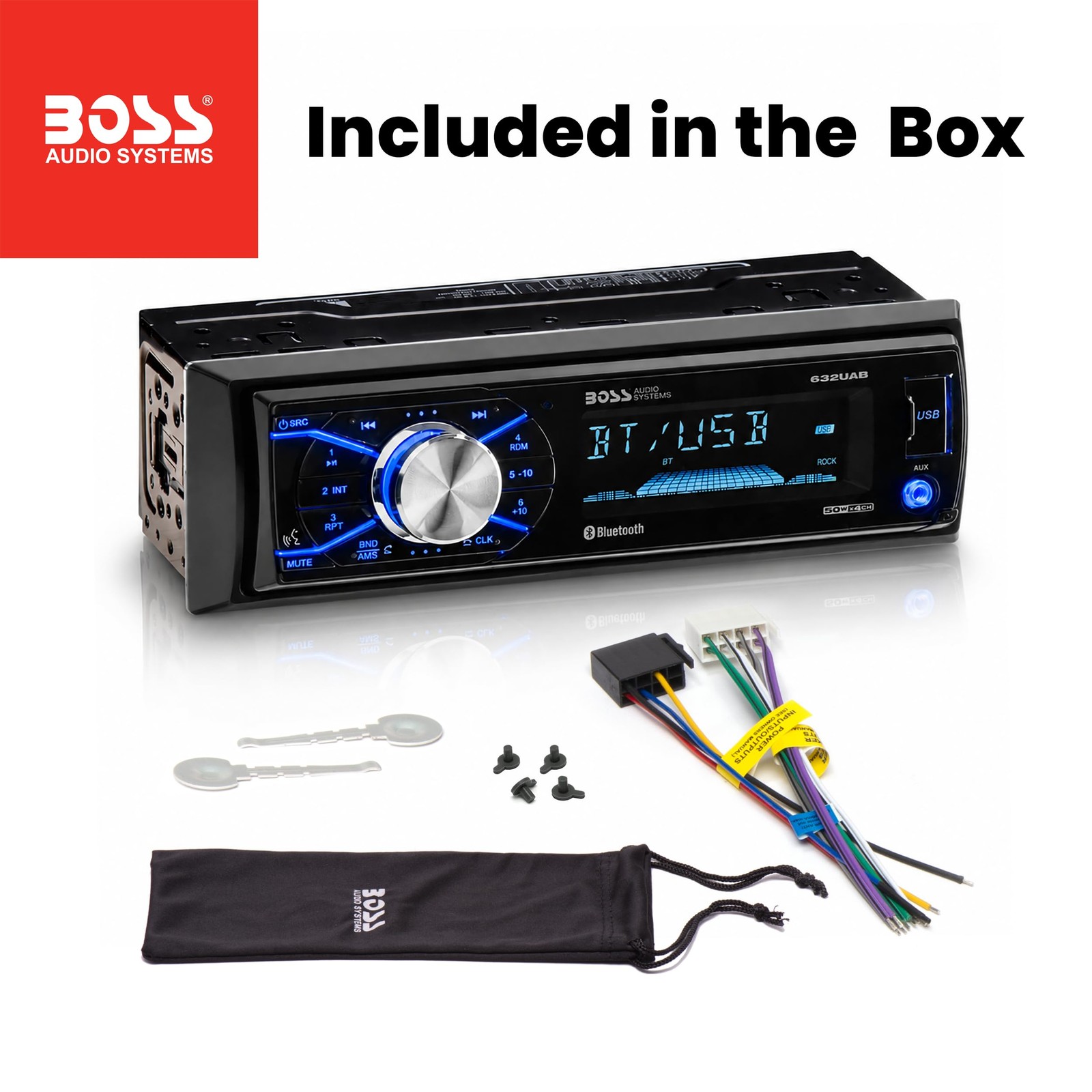 632UAB Car Stereo – Single Din, Bluetooth, No CD DVD Player, AM/FM Radio Receiv
