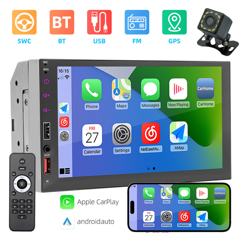 7″ Double 2 DIN Car MP5 Player Bluetooth Touch Screen Stereo Radio With Camera