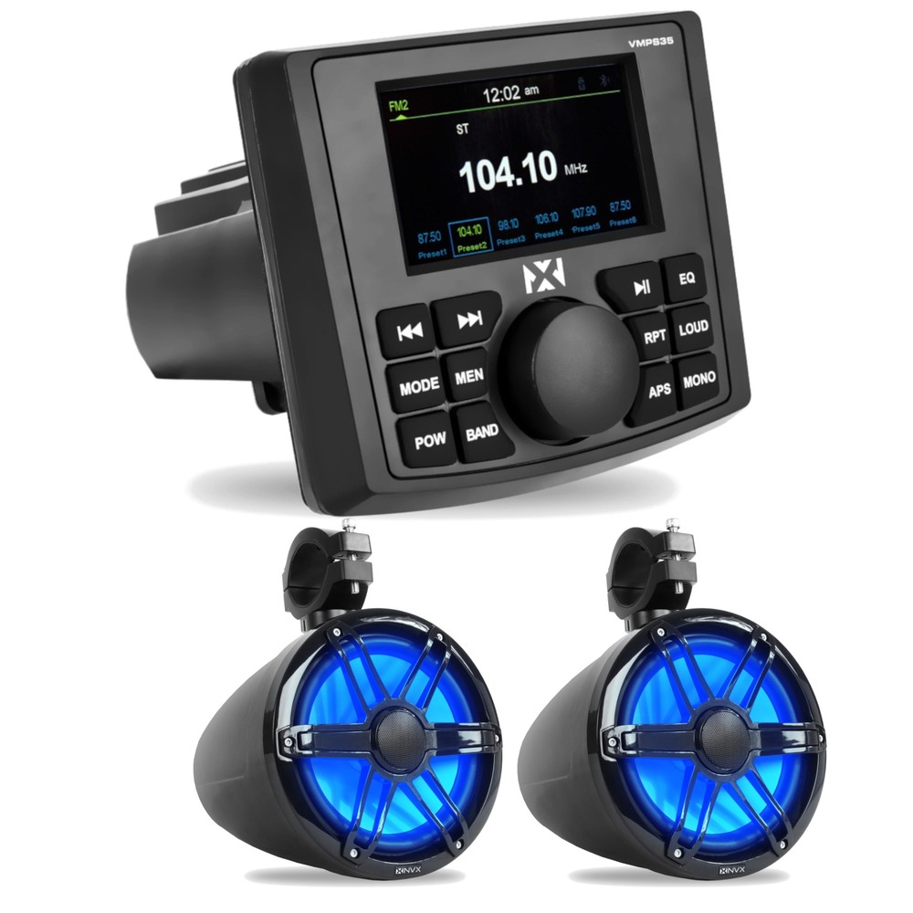 NVX VMPS35 & MVTSP8B (x2) Marine Receiver with Bluetooth and Marine Speakers