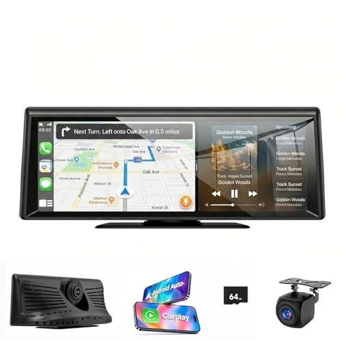 Wireless CarPlay Screen with 2K Dash Cam, 8.1″ Portable 8.1 Inch CarPlay
