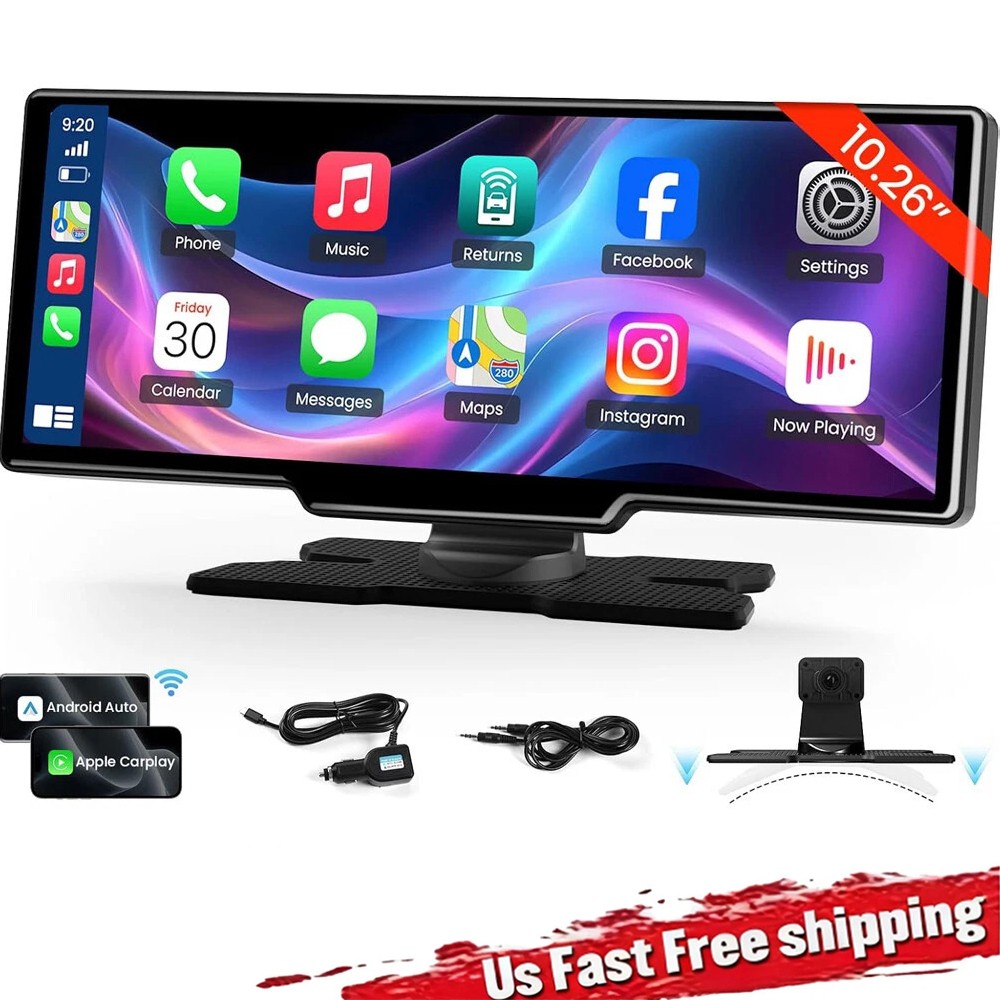 10.26″ 2K Car Portable Wireless Apple CarPlay Android Auto Touch Screen Radio FM