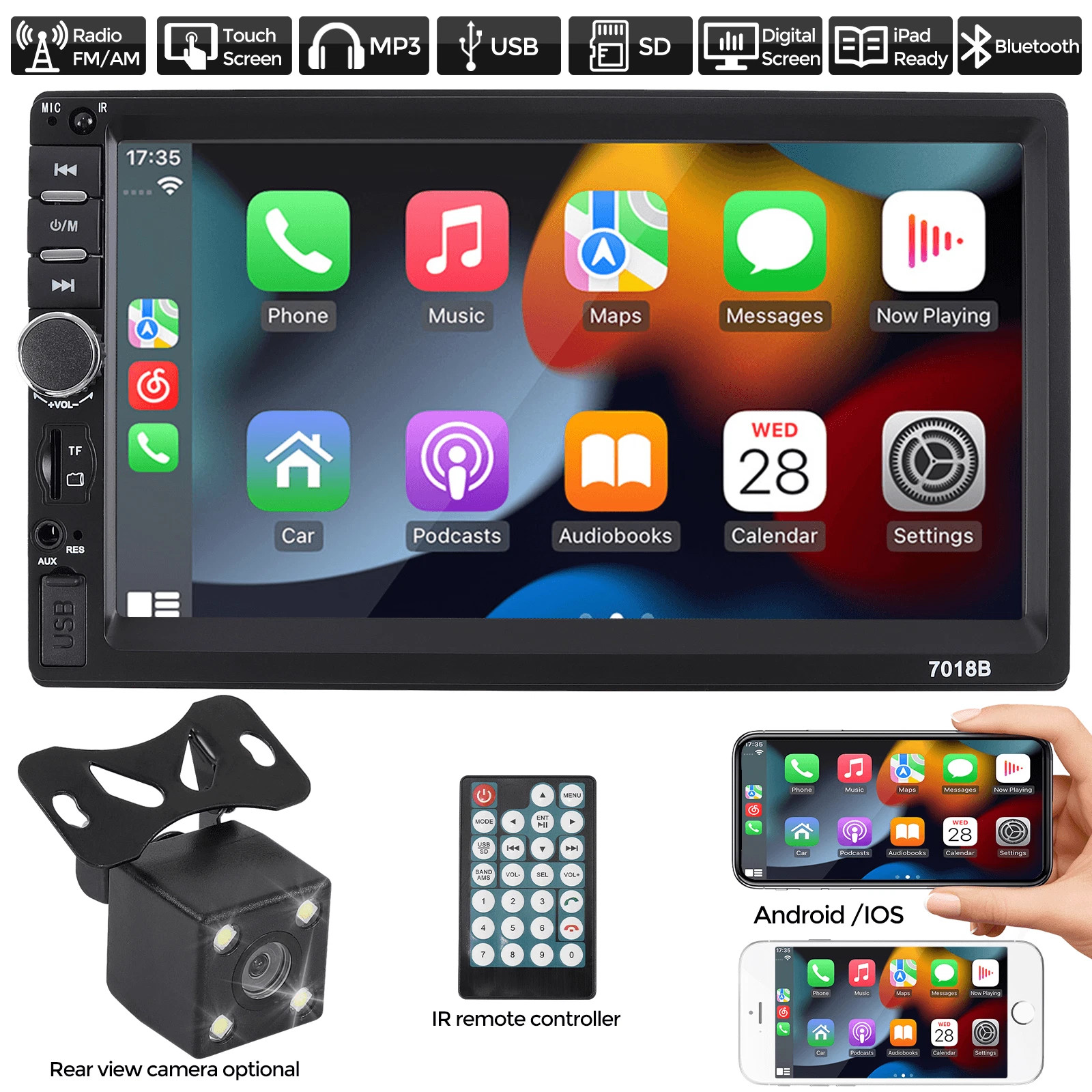 Double Din 7″ Touch Screen Apple Android Auto Car Stereo Radio Bluetooth