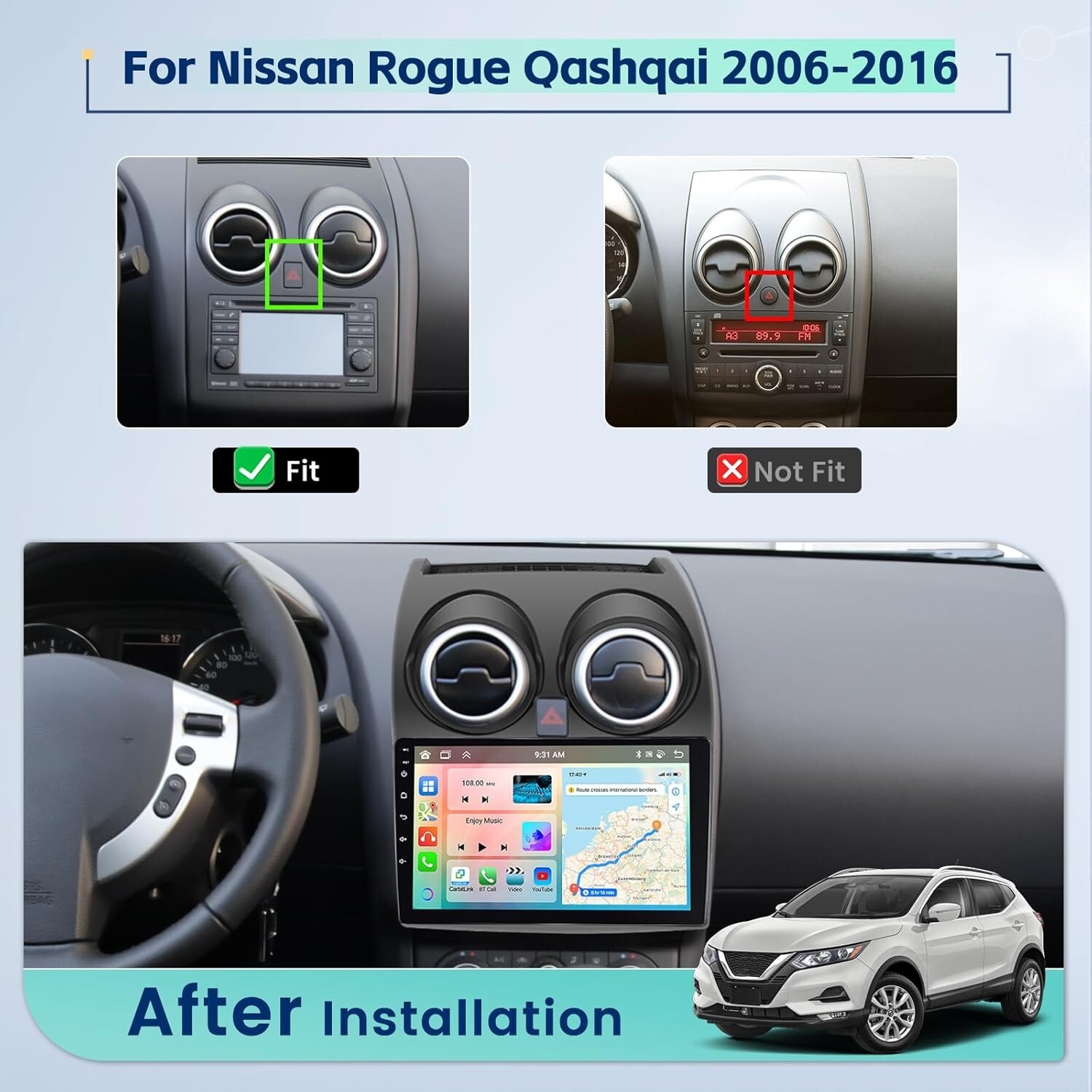 Car Radio 8 Core 4+64G for Nissan Rogue Sport Qashqa ’08-13 GPS Wifi BT 9″ Touch