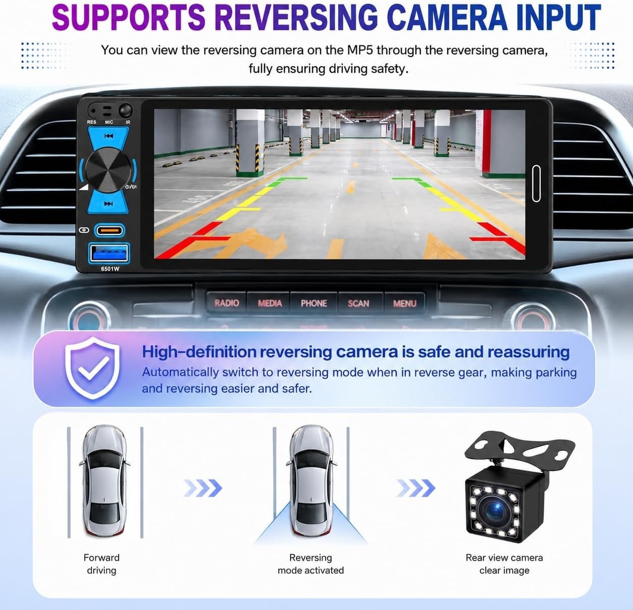 Single Din Car Stereo, 6.5 Inch in-Cell Touch Screen, Wireless Apple CarPlay And