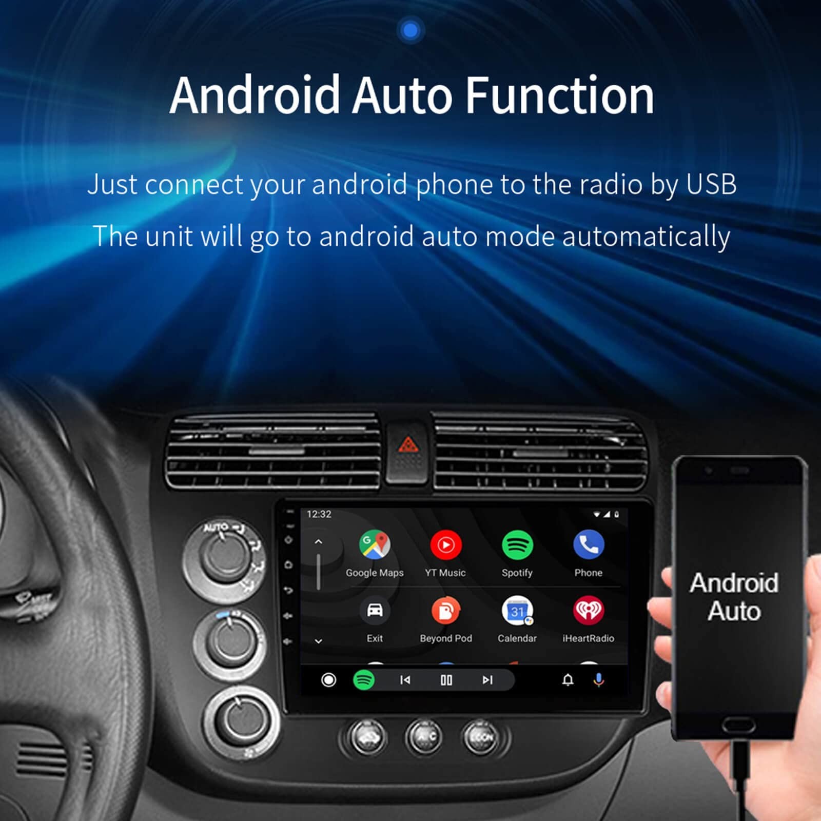 For 2001-2005-Honda-Civic-Radiobuilt-In Carplayandroid Auto 2G Ram 32G Rom