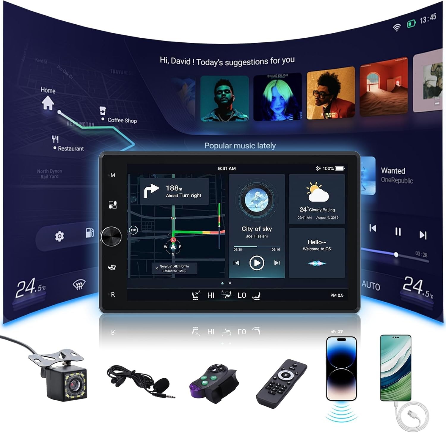 Single Din 10″ Touch Screen Stereo Bluetooth Radio Car Apple/Android Carplay+CAM