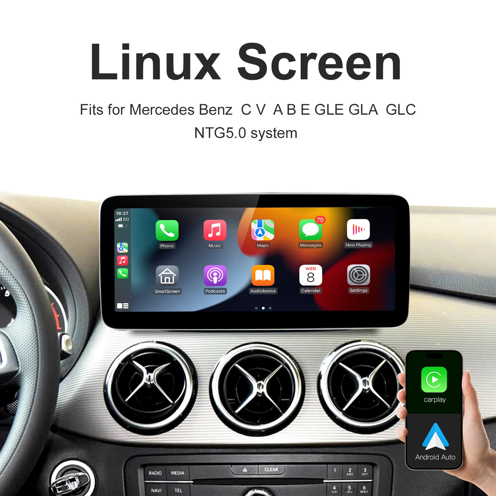 12.3″Apple Carplay Android Auto Upgrade Kit for Mercedes C Class W204 NTG5.0