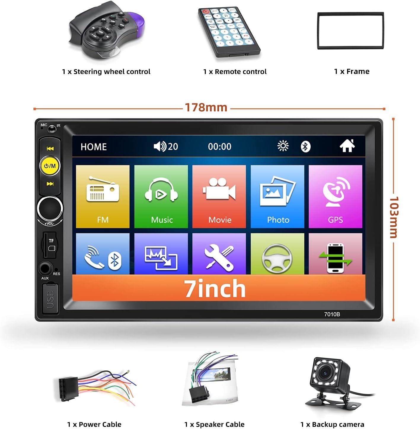 Double Din Bluetooth Car Stereo 7 inch HD Touch Screen Car Radio with Backup …