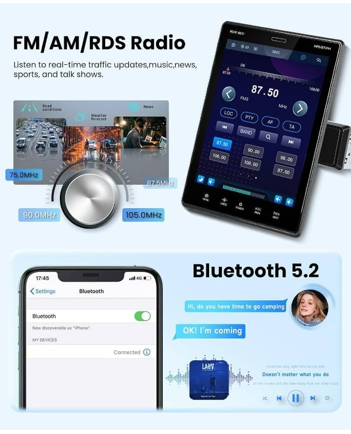 9.5 Inch Wireless CarPlay & Android Auto Single DIN Car Stereo Rotatable Touchsc