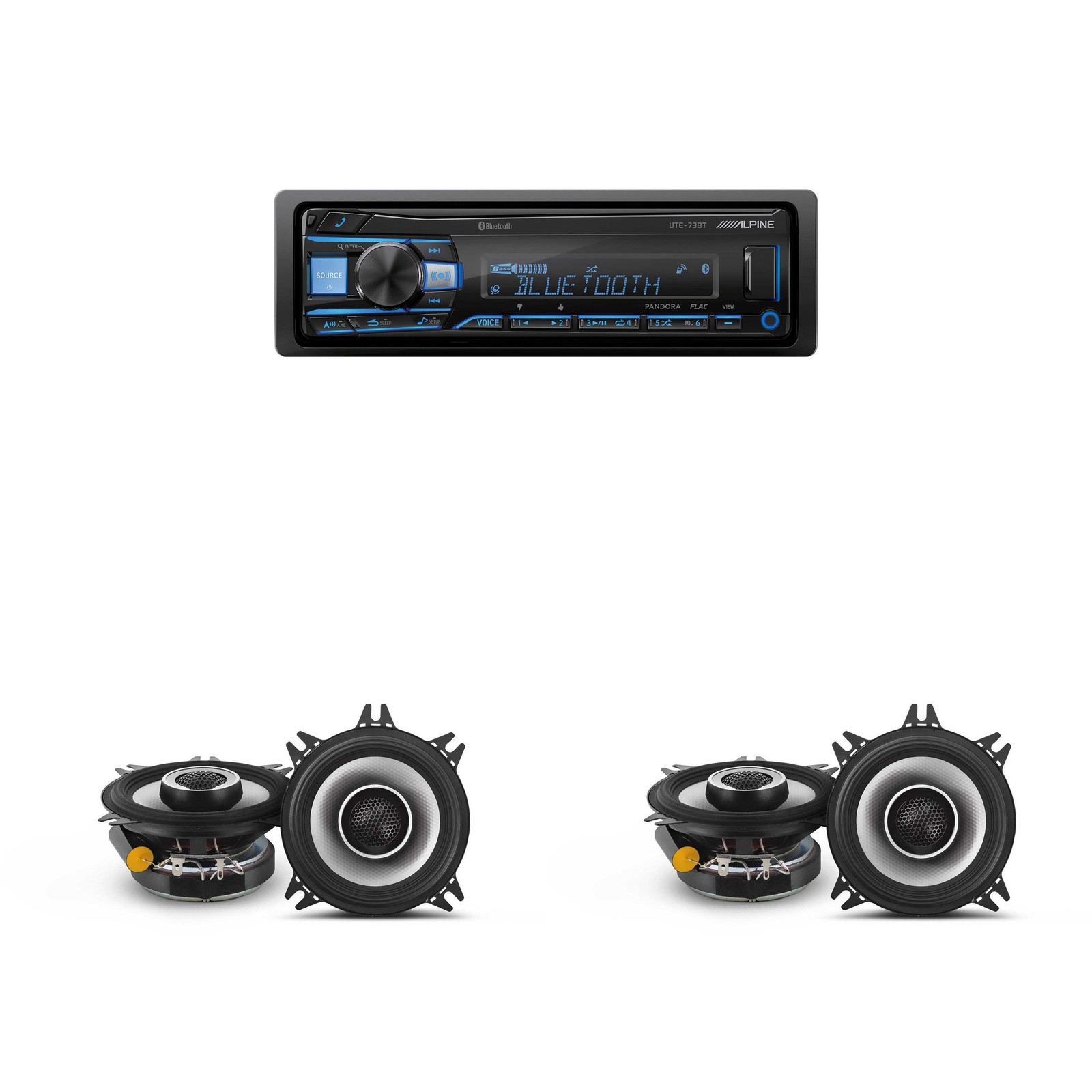 Alpine UTE-73BT Mech-less Digital Bluetooth Media Receiver with 2 Pairs Alpin…
