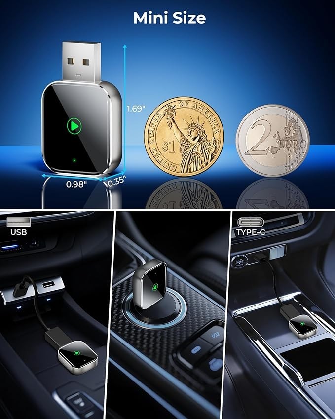 Mini CarPlay Wireless Adapter for Apple iPhone – Converts Wired to Wireless C…