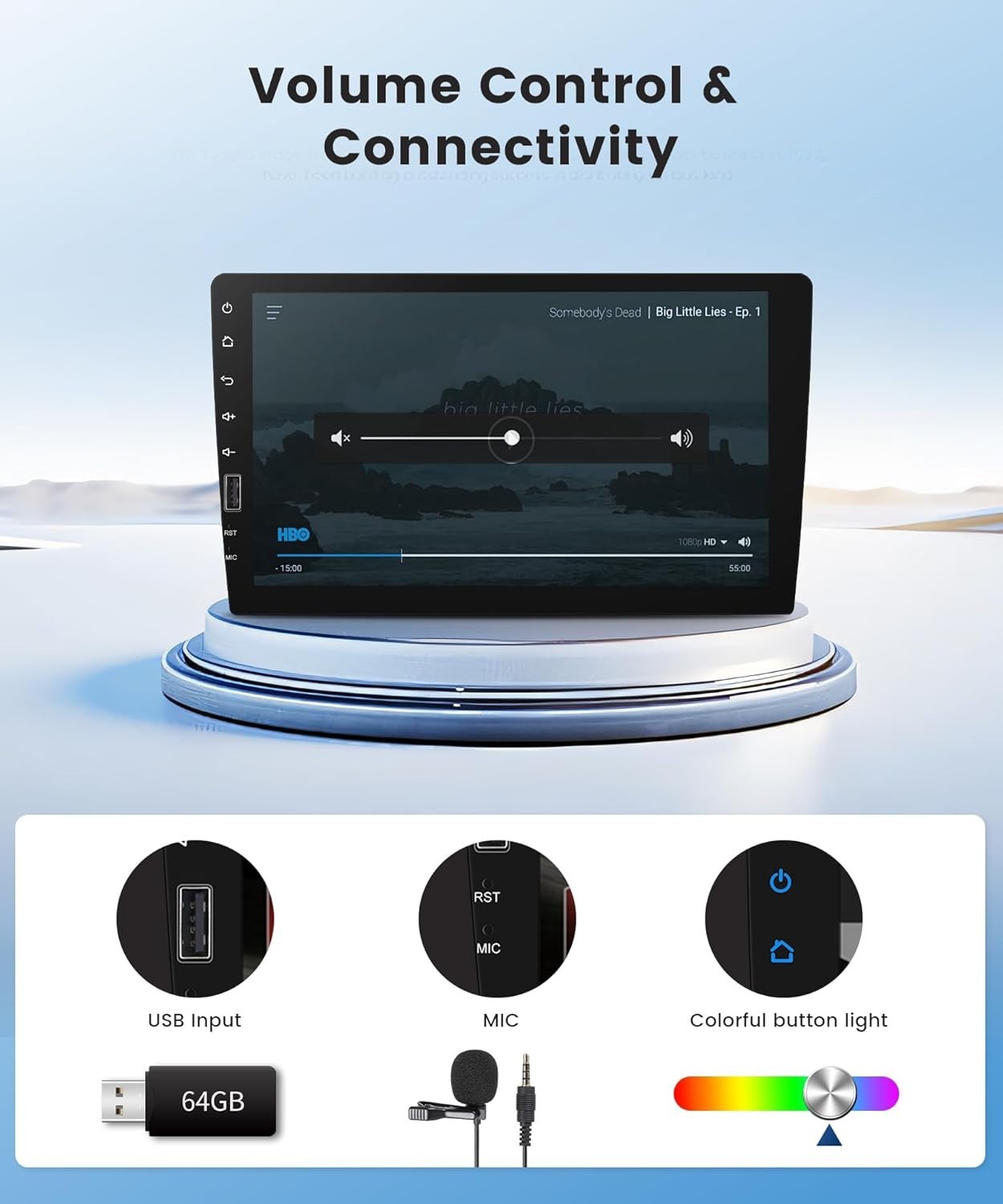 Single DIN Wireless CarPlay & Android Auto IPS Touchscreen Stereo, 9-Inch Blu…