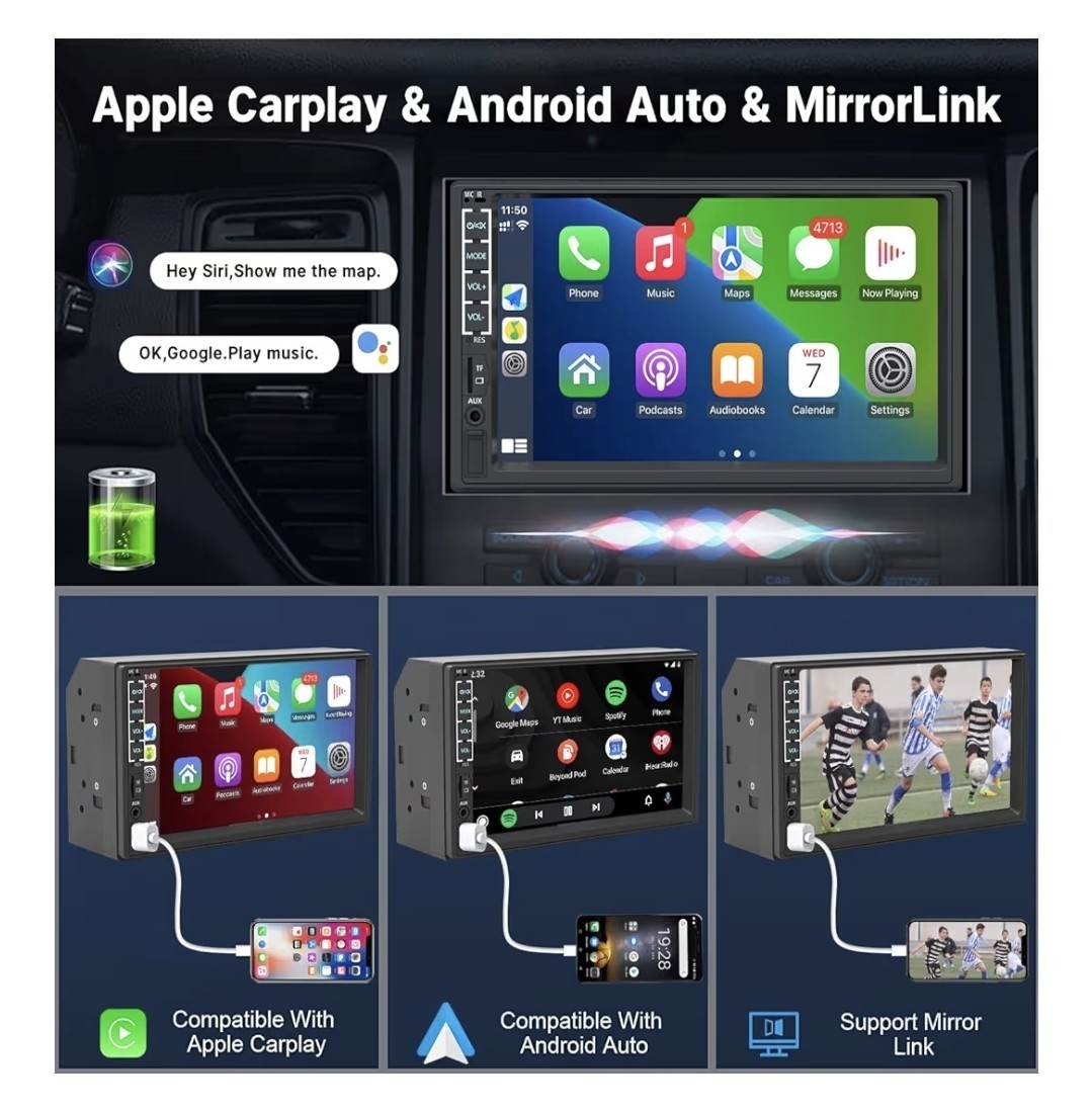​Leadfan Double Din Car Stereo Apple CarPlay Droid Auto 7″ Touchscreen Dash Cam