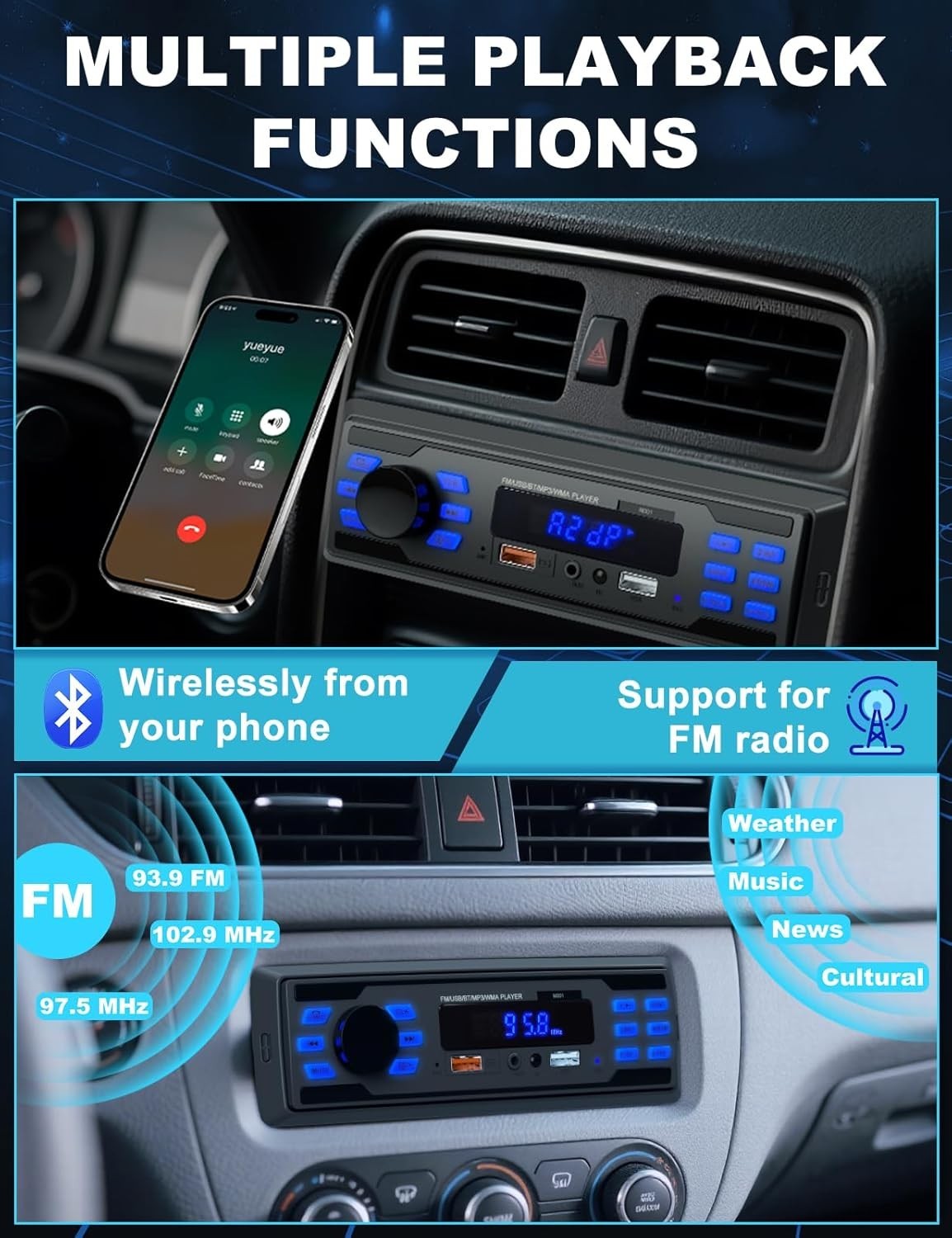 Versatile Single DIN Car Audio System with FM, USB & Remote Control Functions