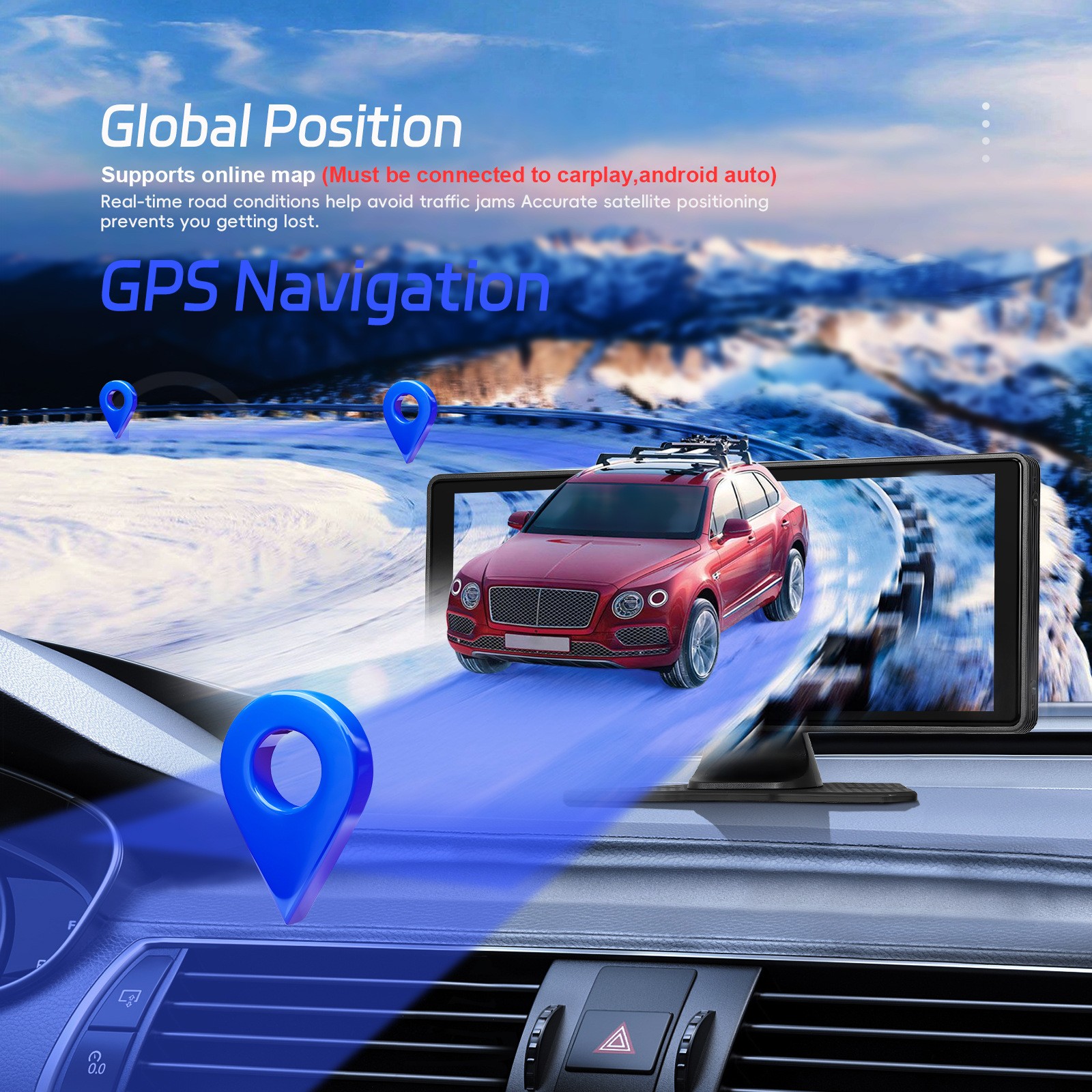 10.26″ IPS Touch Screen Car Radio Apple CarPlay Android Auto Portable Stereo+Cam