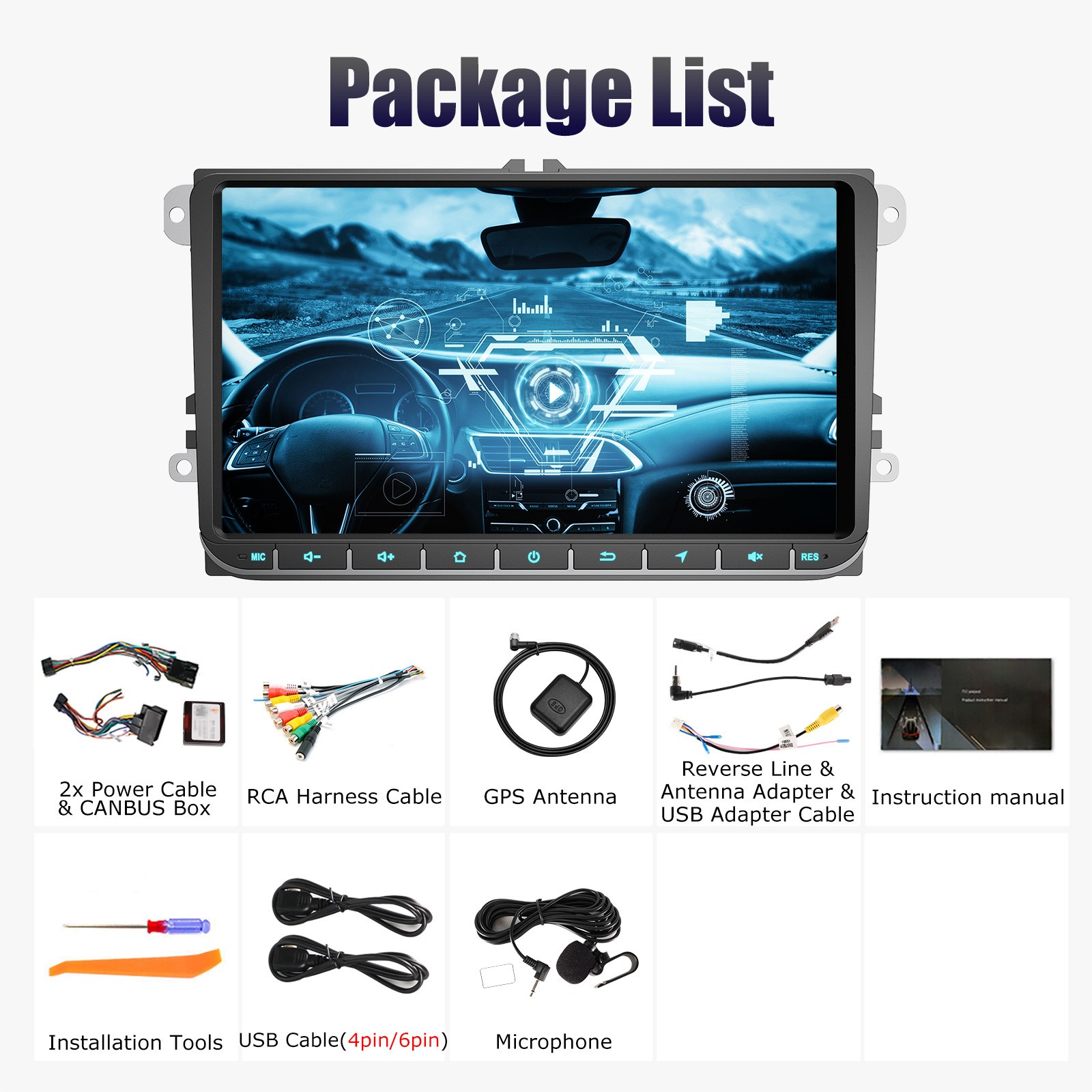 32G For VW GOLF MK5 MK6 9″ Carplay BT Car Stereo Radio GPS Android 14 MP5 Player