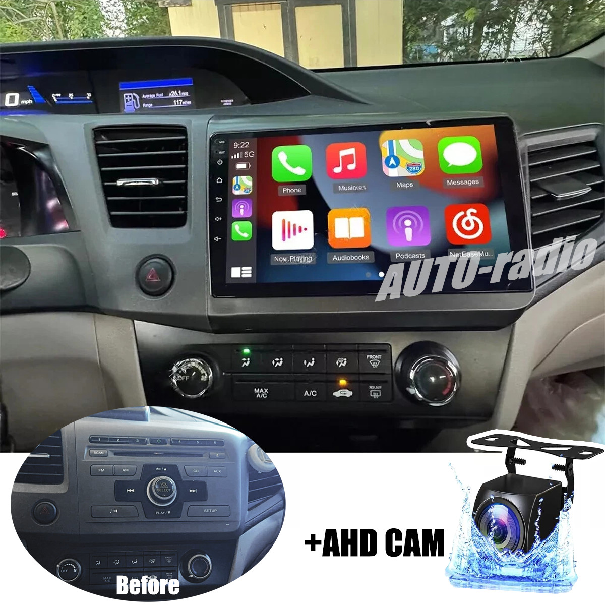 2G+32G Carplay Android 12 Car Stereo Radio For 2012 Honda Civic GPS +Camera
