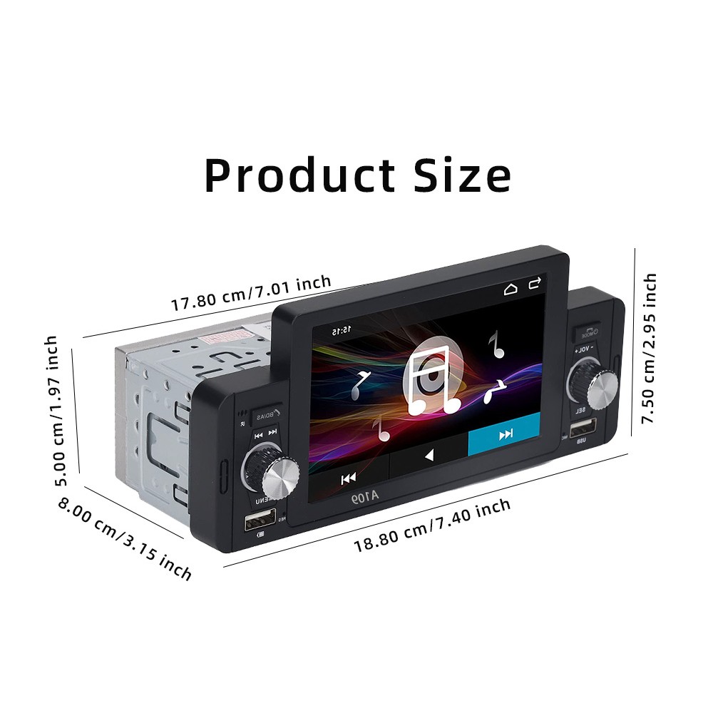 5″ Single 1DIN Car Radio with Apple CarPlay Bluetooth MP5 Player Touch Screen FM