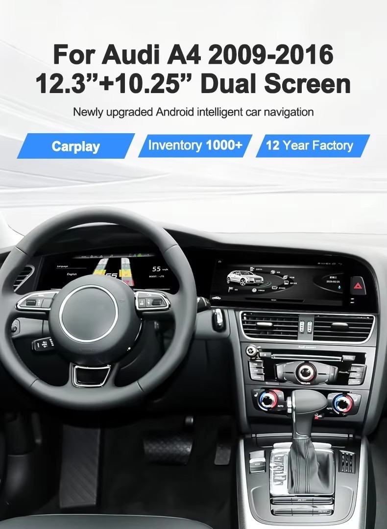 12.3″ Cluster Gauge + 10.25″ Car Radio CarPlay GPS 4+64GB For Audi A4 2009-2016