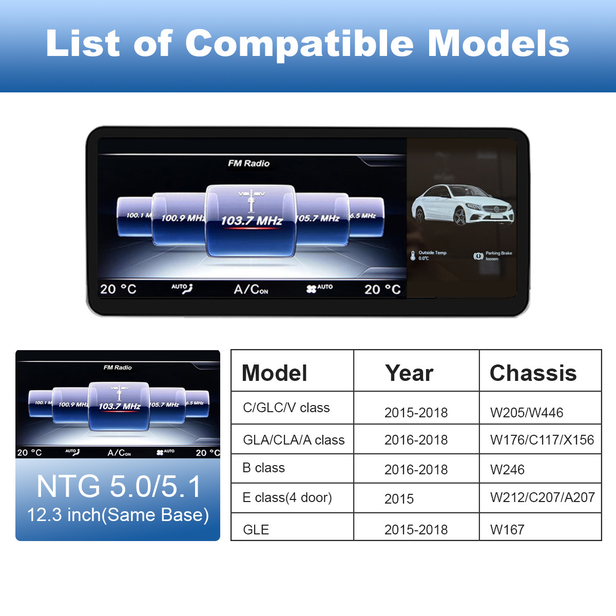 12.3″Apple Carplay Android Auto Upgrade Kit for Mercedes C Class GLA GLC NTG5.0
