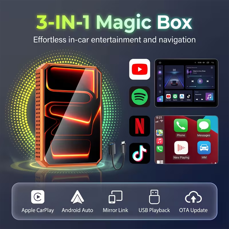 3 In 1 Android12 Wireless CarPlay AI Box Adapter/Android Auto-Multimedia Adapter