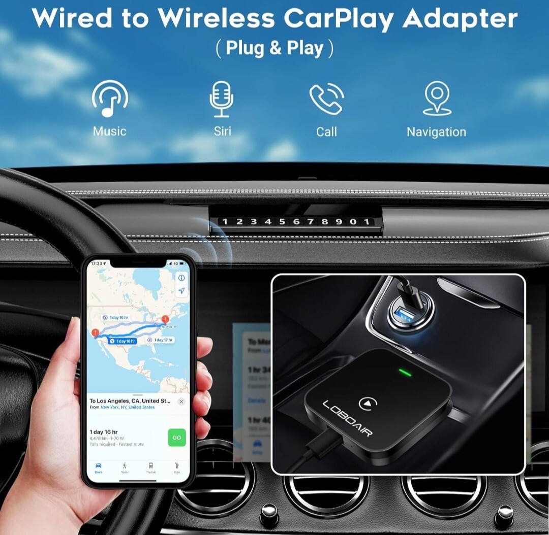 Carplay Automatic Adapter Converts Wired to Wireless Fits Cars 2015+ IOS 10+