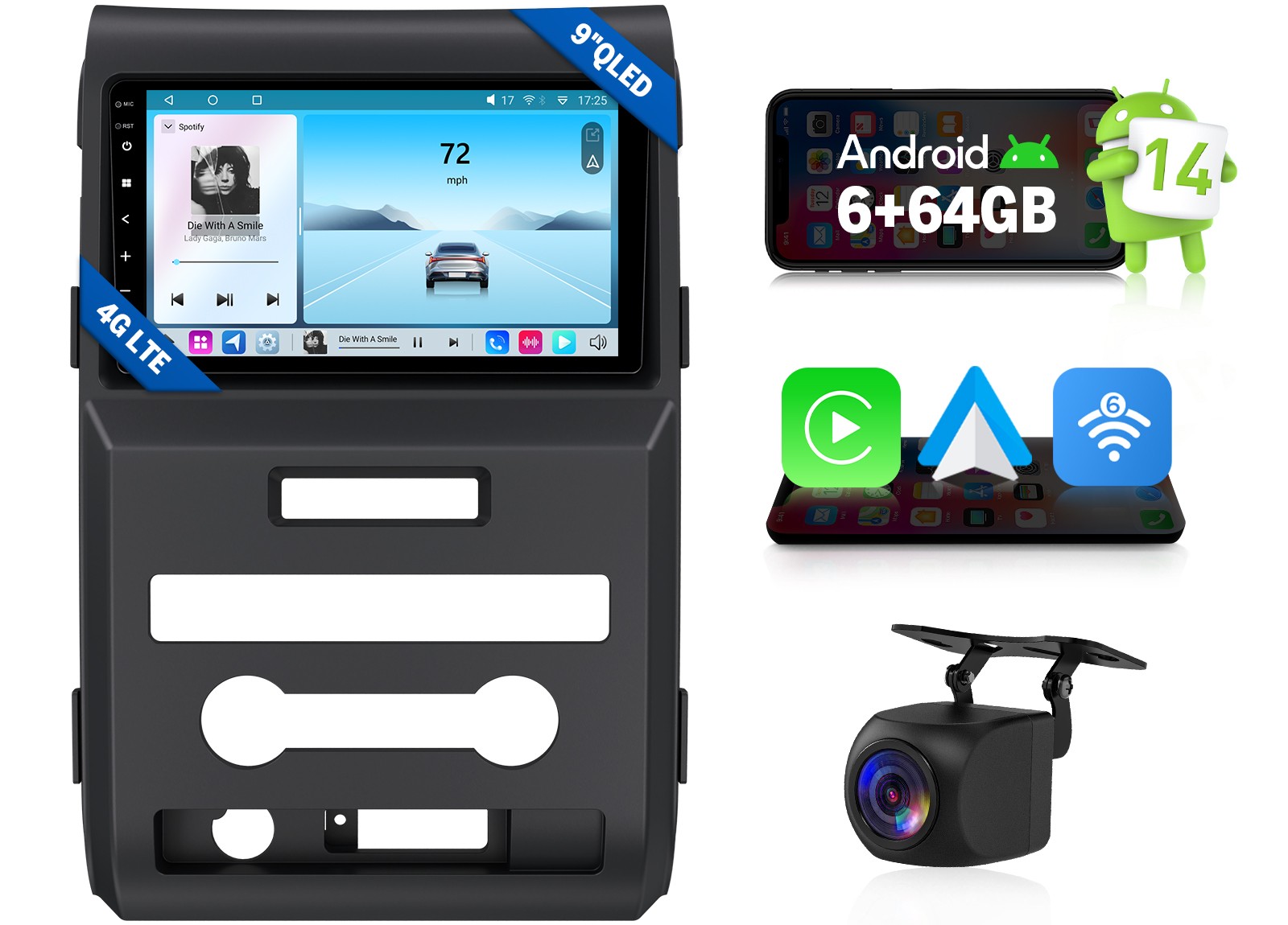 FDF1X7S 9″ Android 14 6+64 Car Radio GPS CarPlay Stereo Head Unit for Ford F-150