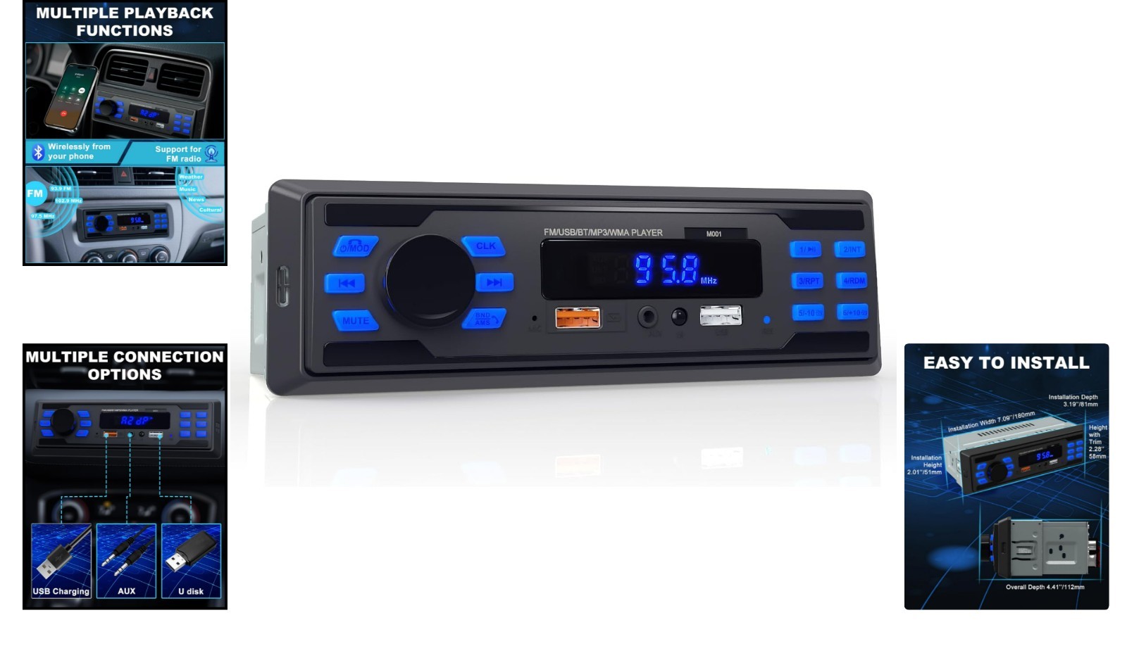 High-Power Single DIN Bluetooth Car Stereo with Remote & Immersive Sound Quality