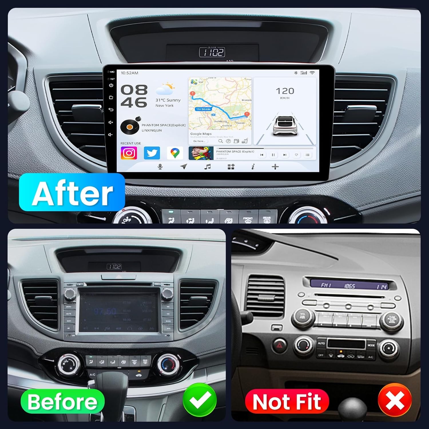 4G+32G For Honda CRV 2012-2016 Carplay Android 13 Auto Car Stereo Radio GPS Navi