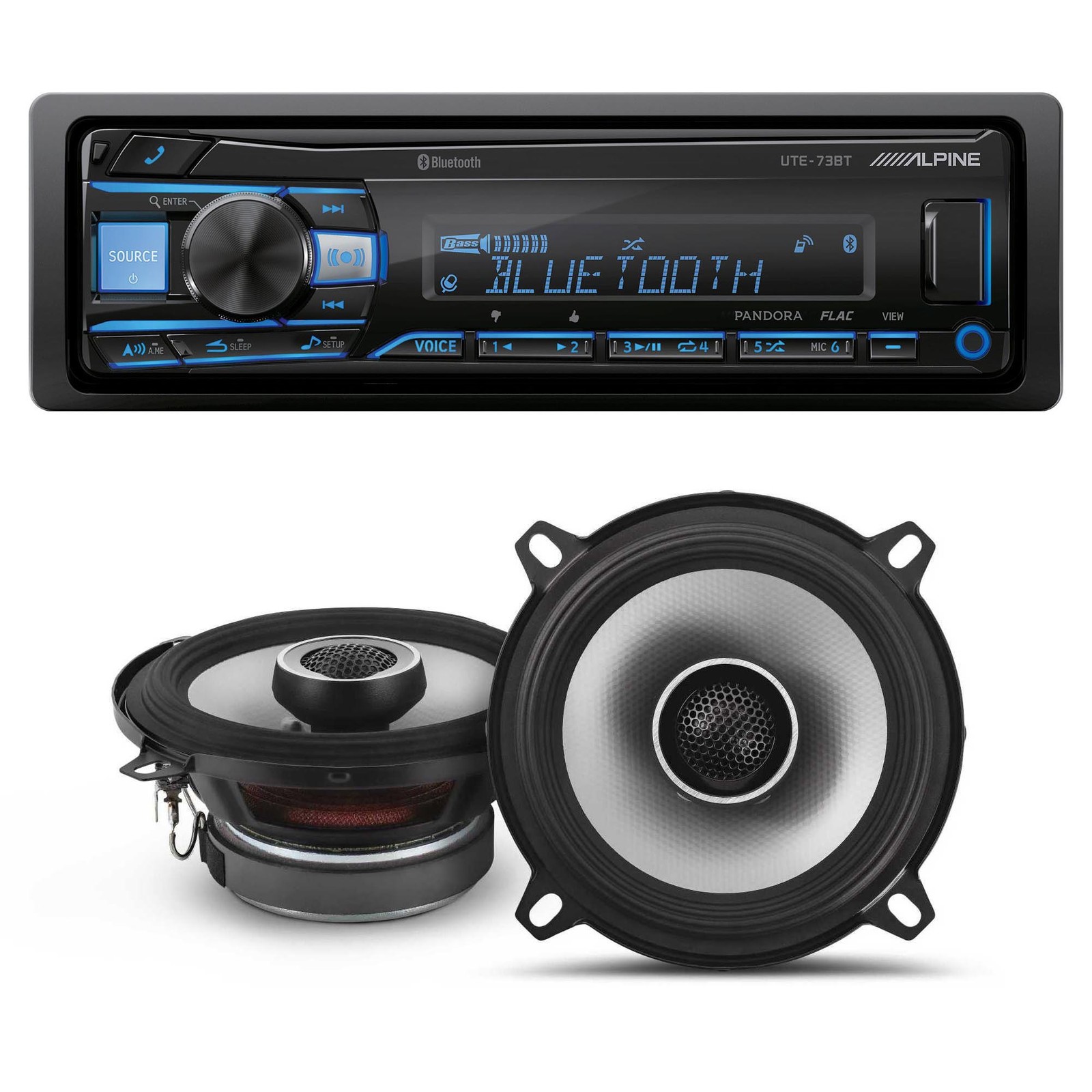 Alpine UTE-73BT Media Receiver & S2-S50 5.25″ Coax Speakers – Bluetooth, Digital
