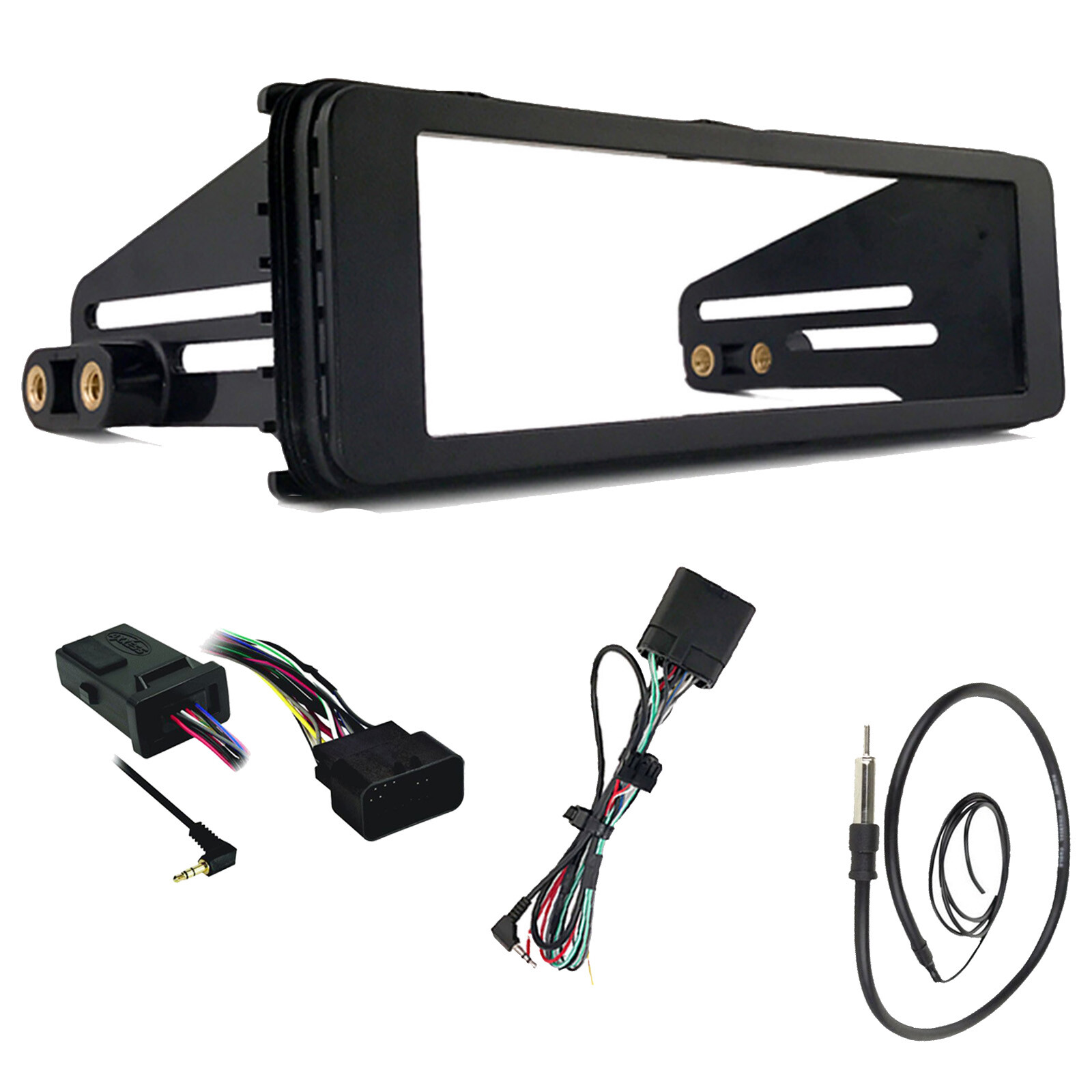 Single DIN Stereo Install Kit with Handlebar Kit (Fits Harley 98-2013), Antenna