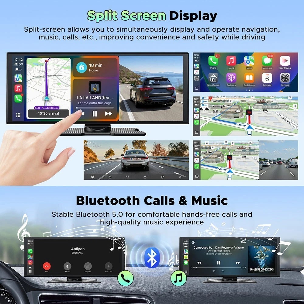 11.26″ Portable Car Stereo Radio Wireless Apple Carplay Android Auto FM+Rear Cam