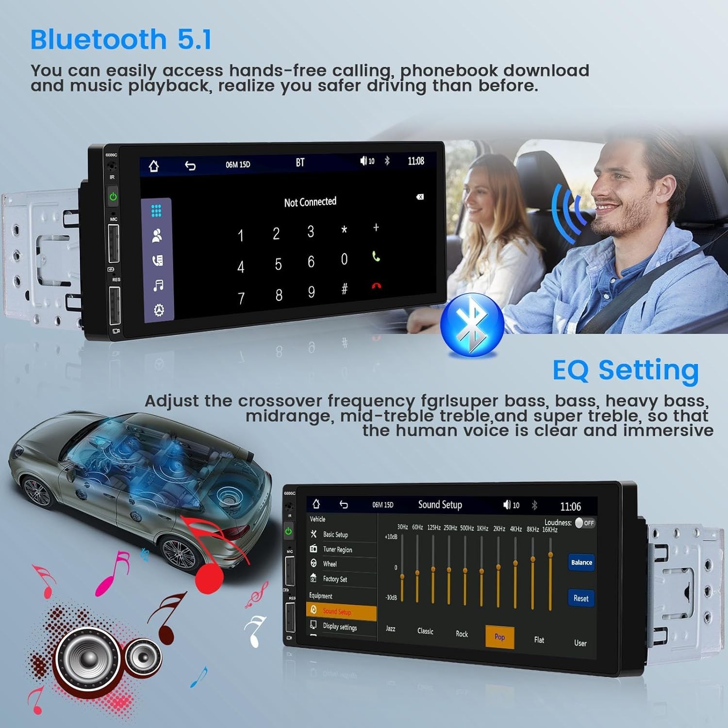 Advanced 6.9 Inch Car Audio Stereo with Wireless Carplay & Enhanced Connectivity