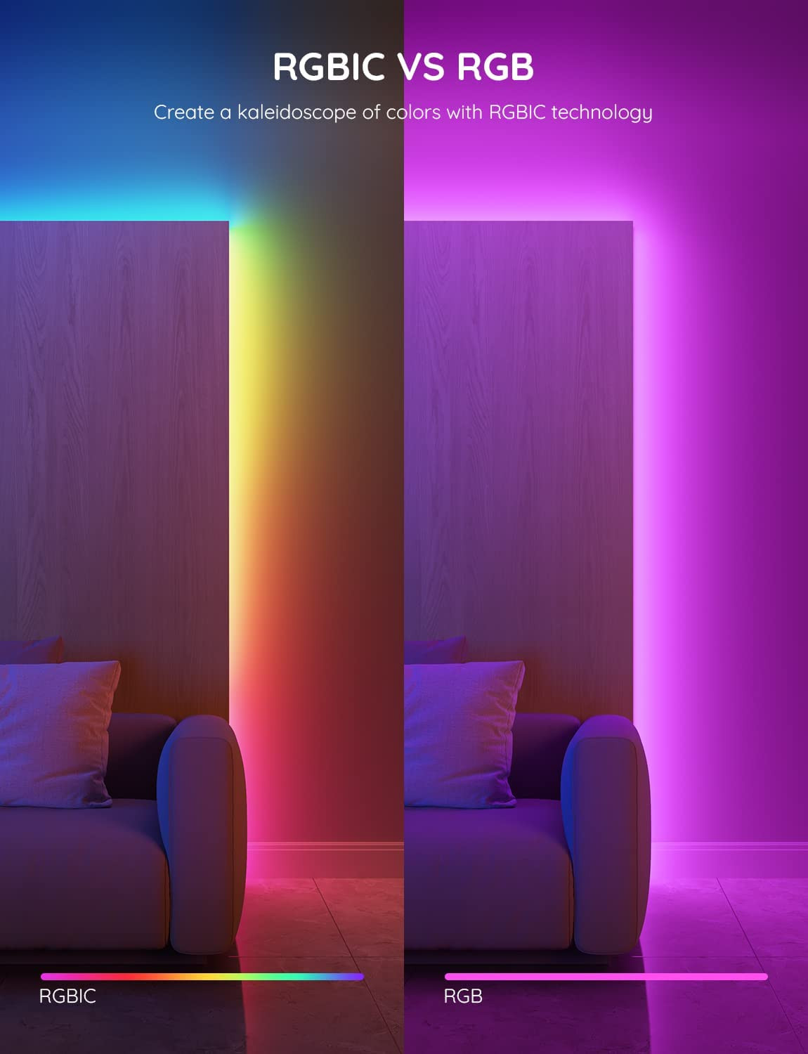 RGBIC LED Strip Lights, Smart LED Lights for Bedroom, Bluetooth LED Lights APP C