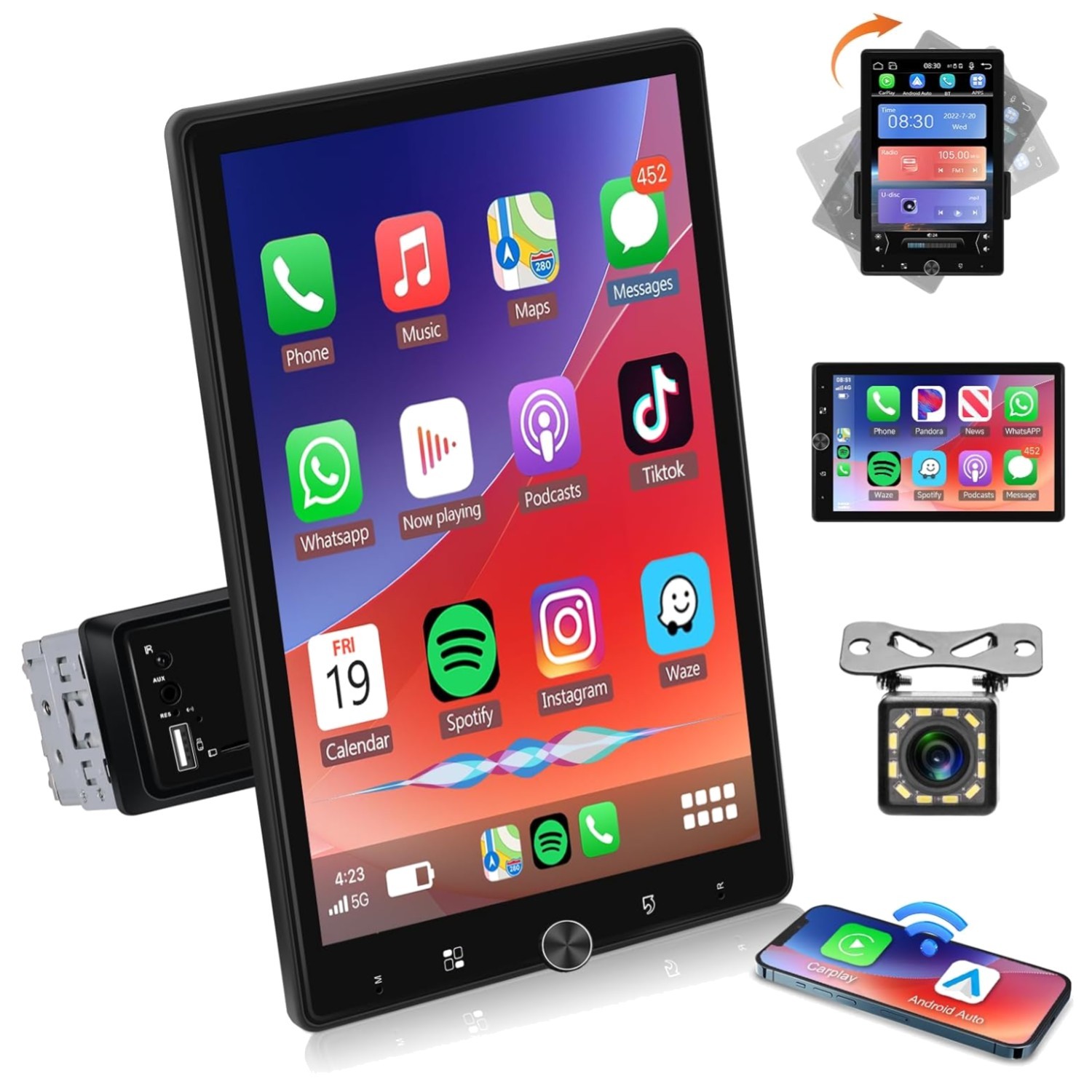 Adjustable Single Din Car Radio with Bluetooth & Mirror Link