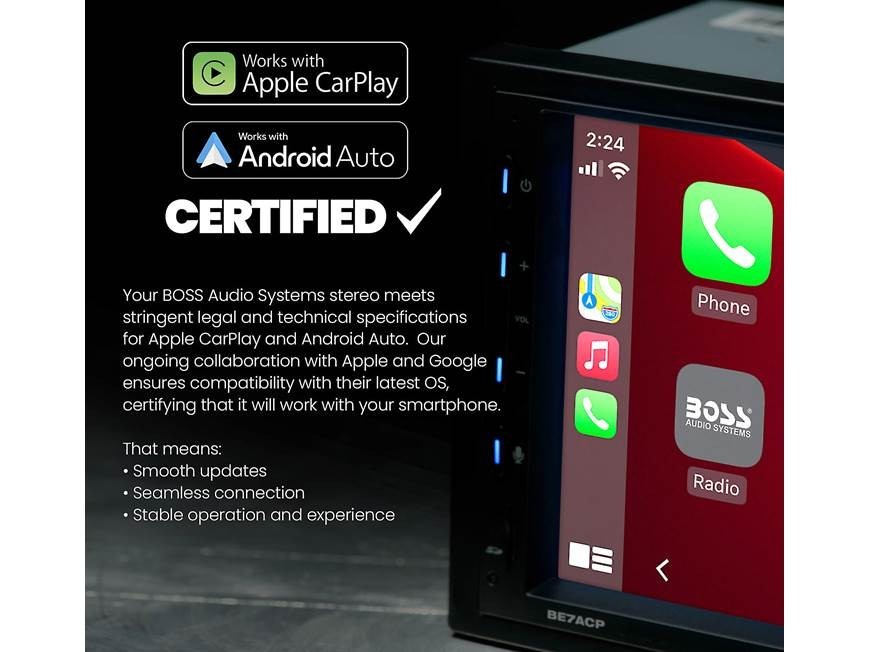 Boss Elite BE12ACP.WX – 12″ Single Din Wireless Apple CarPlay Android Auto