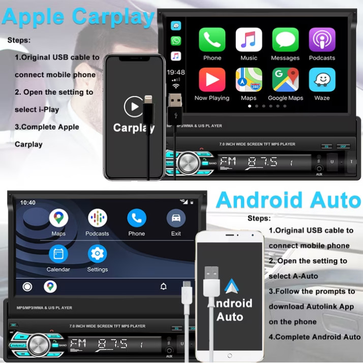 Radio Para Auto Con Pantalla 1 Din Sencillo Pantalla Tactil Bluetooth MP5 GPS FM