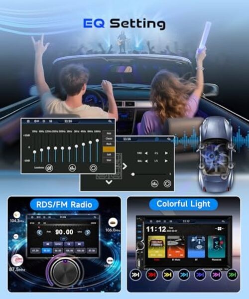 7” Double Din Car Stereo with Wireless CarPlay Android Auto,5.1Bluetooth Car