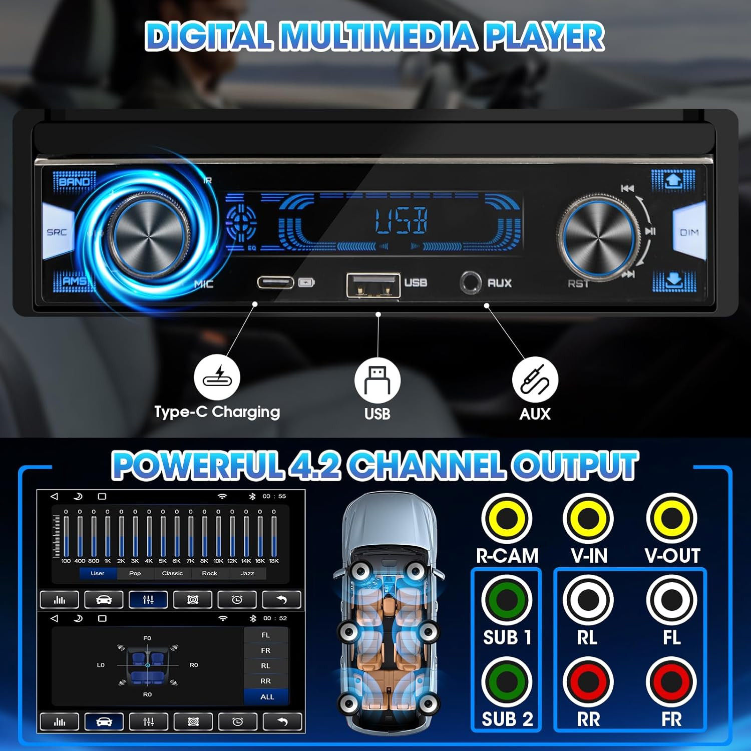 Single Din Flip-Out Touchscreen Radio: 7 Inch Wireless Carplay Android Auto Car