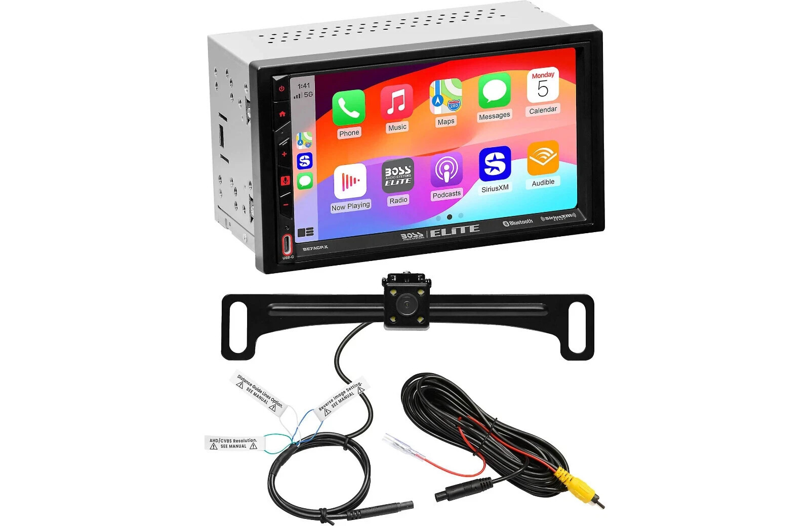 BOSS Double DIN 7″ Receiver Apple Carplay/Android Auto SiriusXM Camera BE7ACP.XC