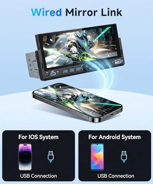 6.86 Inch Single Din Car Stereo Wireless Carplay Android Auto, 1 Din Touch