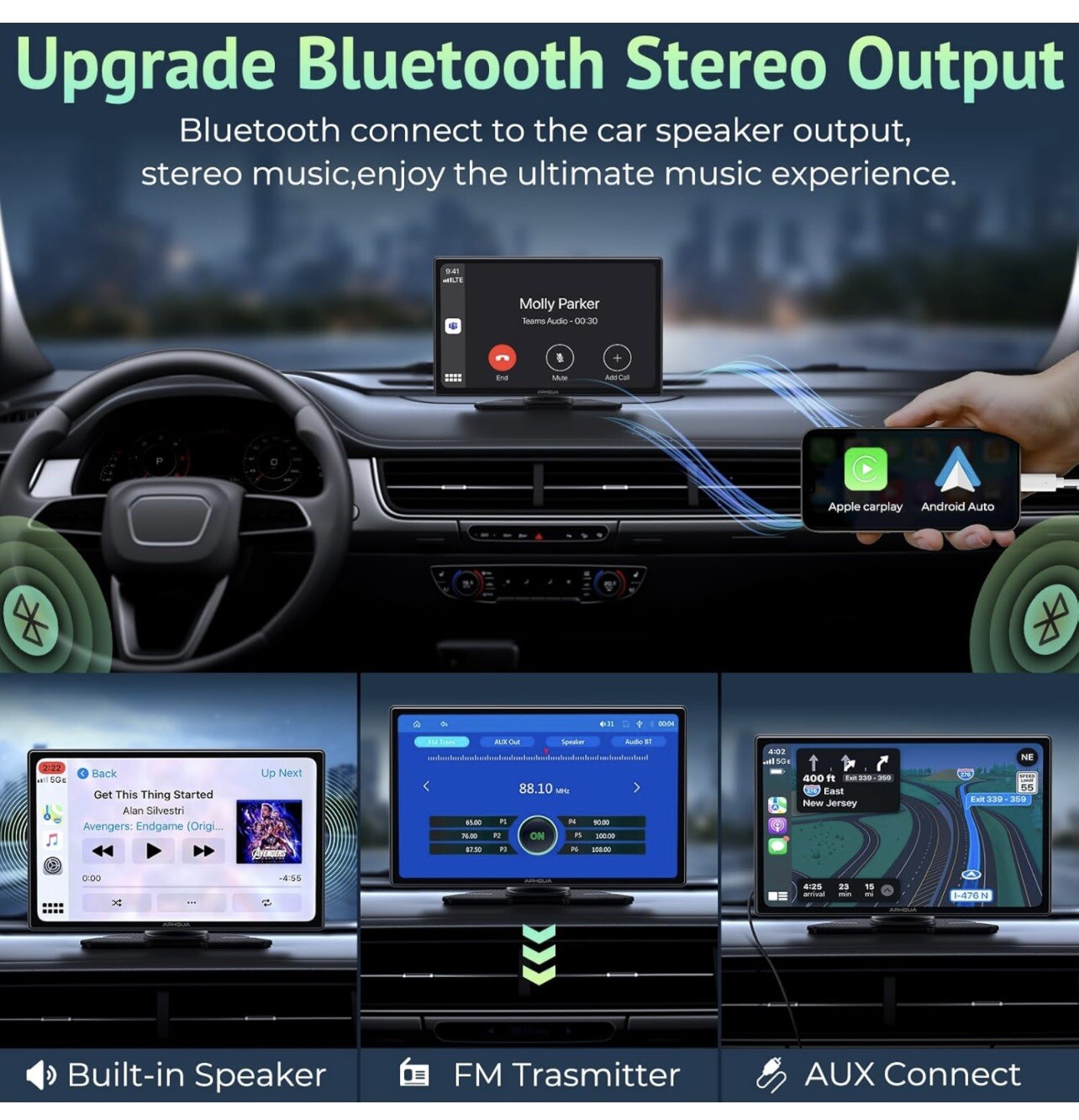 Wireless Carplay & Android Auto,Carplay Box,7” Portable Car Stereo Mirror Link