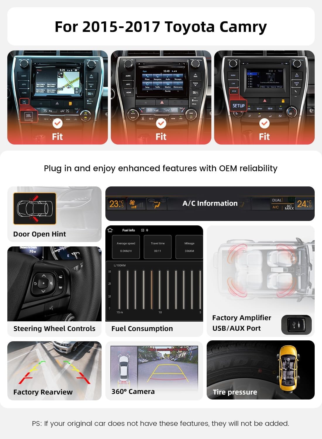 Dasaita 10.33″ Car Radio Toyota Camry 2015-2017 Android Auto CarPlay GPS WiFi